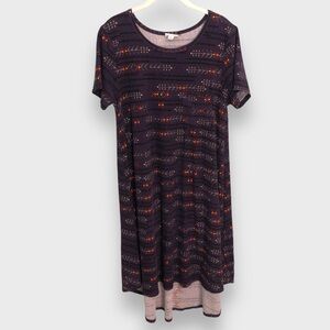 LuLaRoe Carly Style Purple Arrow Shapes High Low Swing T-Shirt Dress women's M